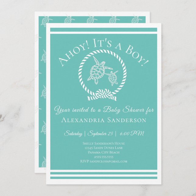 Ahoy it's a Boy! Nautical Baby Shower Invitation (Front/Back)