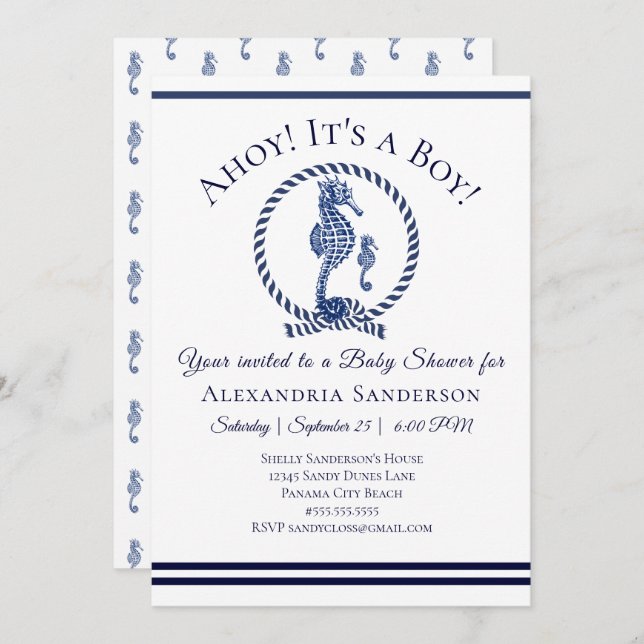 Ahoy it's a Boy! Nautical Baby shower Invitation (Front/Back)