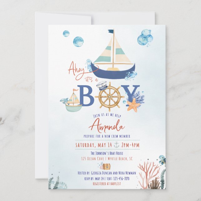 Ahoy It's a Boy Nautical Baby Shower Invite (Front)