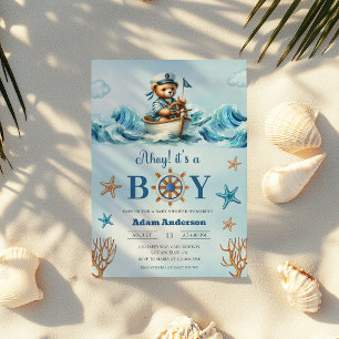 Ahoy It's a Boy Nautical Baby Shower - Modern      Invitation