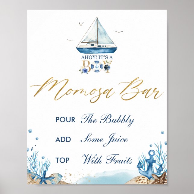 Ahoy It's a Boy Nautical Baby Shower Momosa Bar  Poster (Front)