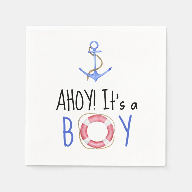 Ahoy It's A Boy! Nautical Baby Shower Napkin (Front)