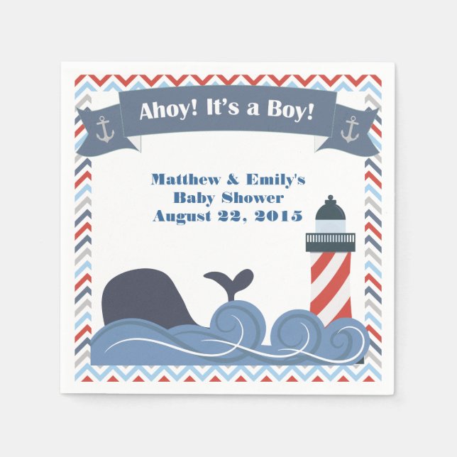 Ahoy Its a Boy Nautical Baby Shower Paper Napkins (Front)