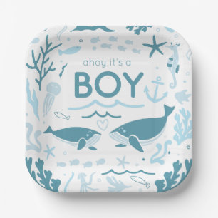 Ahoy It's A Boy Nautical Baby Shower Paper Plate