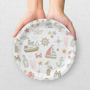 Ahoy it's a Boy Nautical Baby Shower Paper Plate