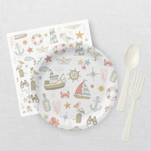 Ahoy it's a Boy Nautical Baby Shower Paper Plate