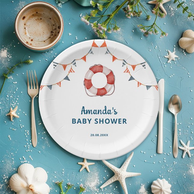 Ahoy It's a Boy Nautical Baby Shower Paper Plate (Creator Uploaded)