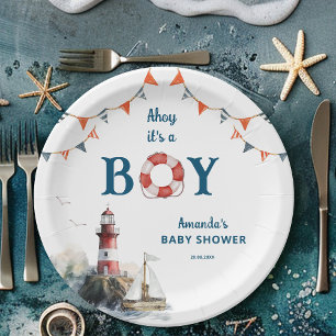 Ahoy It's a Boy Nautical Baby Shower Paper Plate