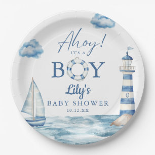 Ahoy Its A Boy Nautical Baby Shower Paper Plate