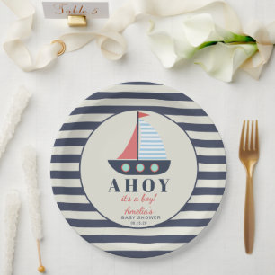 Ahoy It's a Boy Nautical Baby Shower Paper Plates 