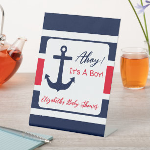 Ahoy It's A Boy! Nautical Baby Shower Pedestal Sign
