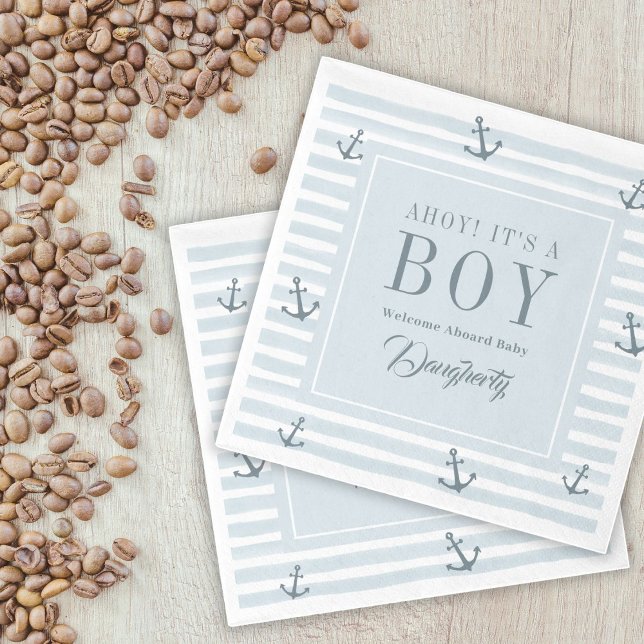 Ahoy It's a Boy Nautical Baby Shower Personalised Napkin (Creator Uploaded)