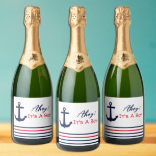 Ahoy It's A Boy! Nautical Baby Shower Sparkling Wine Label