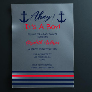 Ahoy It's A Boy! Nautical Baby Shower Vellum Invitations