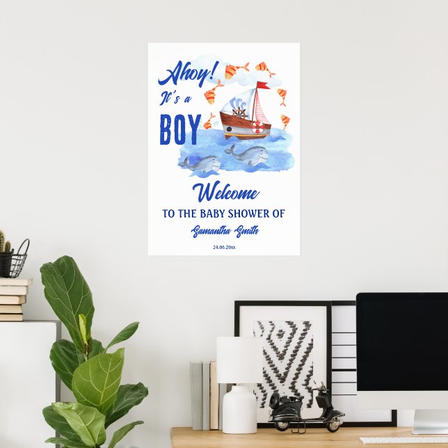 Ahoy it's a boy nautical baby shower welcome sign (Home Office)
