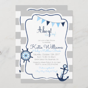 Ahoy its a Boy Nautical Blue Grey Baby Shower Card