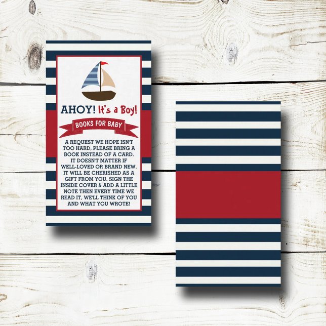 Ahoy It's A Boy! Nautical Boat Baby Shower Book Enclosure Card (Creator Uploaded)