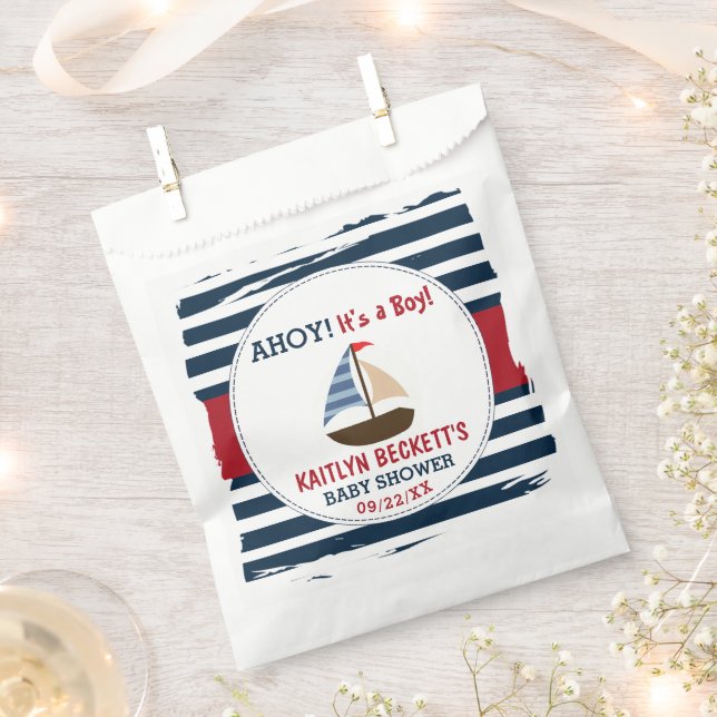 Ahoy It's A Boy! Nautical Boat Baby Shower Favour Bag (Clipped)