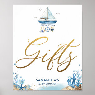 Ahoy It's a Boy Nautical Boat Baby Shower Gifts Poster