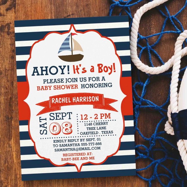 Ahoy It's A Boy! Nautical Boat Baby Shower Invites (Creator Uploaded)