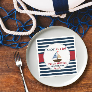 Ahoy It's A Boy! Nautical Boat Baby Shower Napkin