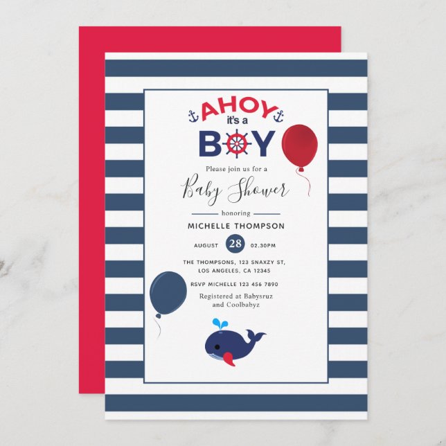 Ahoy it's a Boy Nautical Boy Baby Shower Invitation (Front/Back)