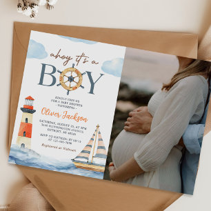 Ahoy It's a Boy Nautical Boy Baby Shower Photo Invitation