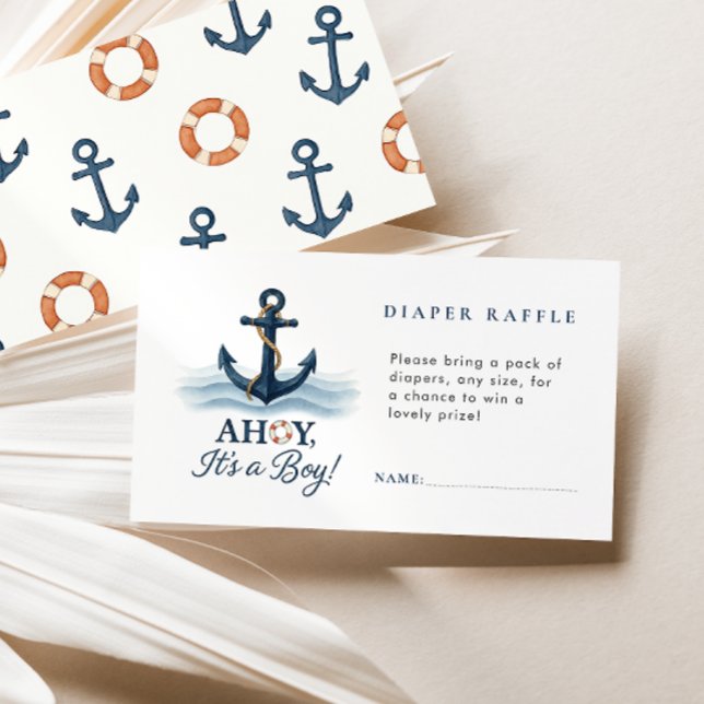 Ahoy It's A Boy Nautical Diaper Raffle Baby Shower Enclosure Card (Creator Uploaded)
