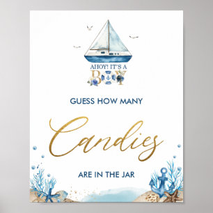 Ahoy It's a Boy Nautical Guess How Many Candies Poster