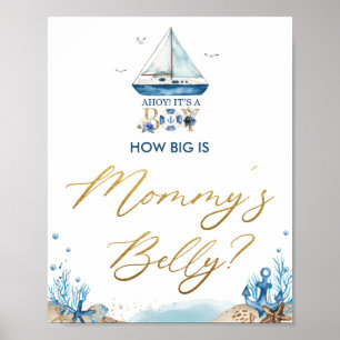 Ahoy It's a Boy Nautical How Big is Mummy's Belly Poster