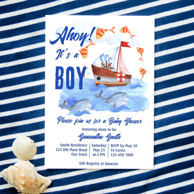 Ahoy it's a boy nautical marine baby shower invitation (Creator Uploaded)