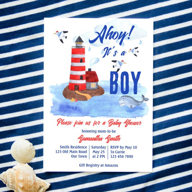 Ahoy it's a boy nautical marine baby shower invitation (Creator Uploaded)