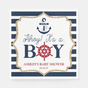 Ahoy It's A Boy Nautical Navy Blue Baby Shower  Napkin