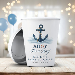 Ahoy It's A Boy Nautical Navy Blue Baby Shower Paper Cups
