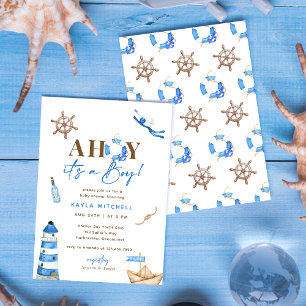 Ahoy It's A Boy Nautical On Board Baby Shower Invitation