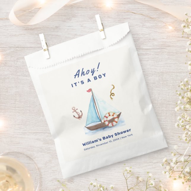 Ahoy It's A Boy Nautical Sailboat Baby Shower  Favour Bag (Clipped)