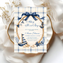 Ahoy It's a Boy Nautical Sailboat Navy Blue Plaid