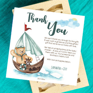 Ahoy it's a boy nautical teddy bear baby shower thank you card