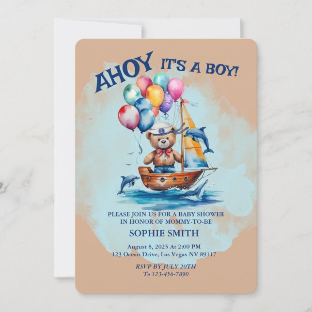 Ahoy Its A Boy Nautical Theme Baby Shower Invitation (Front)