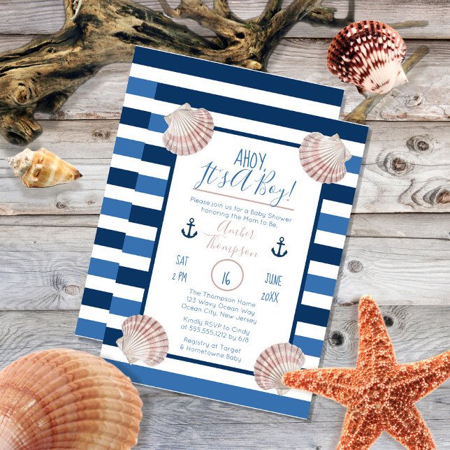 Ahoy It's A Boy Nautical Theme Baby Shower Invitation (Creator Uploaded)