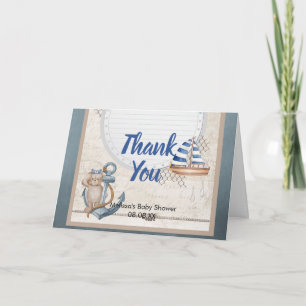 Ahoy it's a boy nautical theme photo thank you card