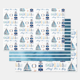 Ahoy! It's a Boy Nautical Themed Customisable  Wrapping Paper Sheet