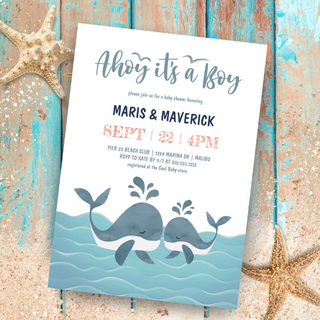 Ahoy It's A Boy Nautical Whale Baby Shower Invitation (Creator Uploaded)