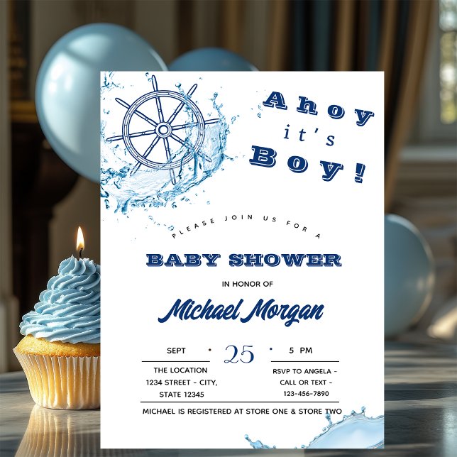 Ahoy It's A Boy,Nautical Wheel,Dots Baby Shower Invitation (Creator Uploaded)