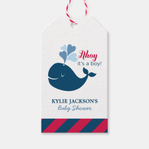 Ahoy, it's a Boy Navy Nautical Whale Baby Shower Gift Tags