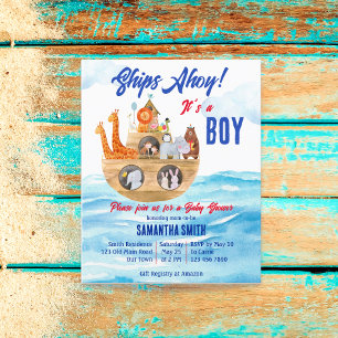 Ahoy its a boy Noahs Ark baby shower budget invite