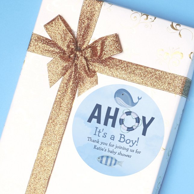 Ahoy It's a Boy Ocean Animals Coastal Baby Shower Classic Round Sticker (Creator Uploaded)