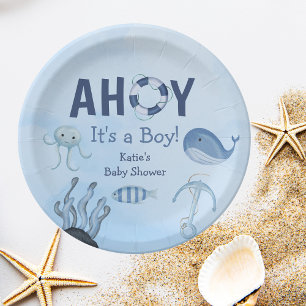 Ahoy It's a Boy Ocean Animals Coastal Baby Shower Paper Plate