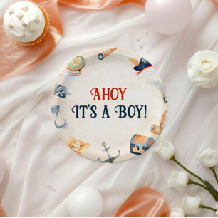 Ahoy It's A Boy Pirate Baby Shower Paper Plate