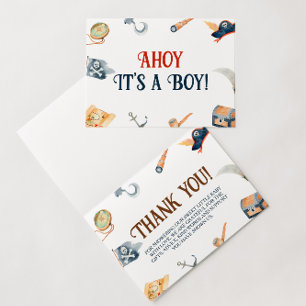 Ahoy It's A Boy Pirate Baby Shower  Thank You Card